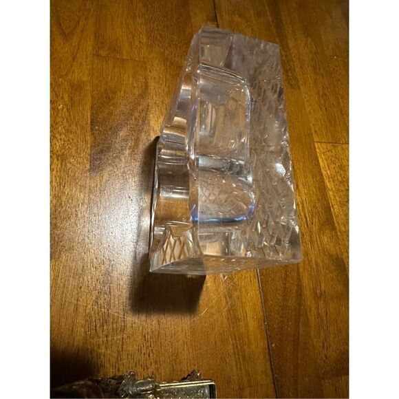 Vintage Mid Century modern MCM Thick Glass with Gold Tone Floral Holder Ashtray - Picture 10 of 12